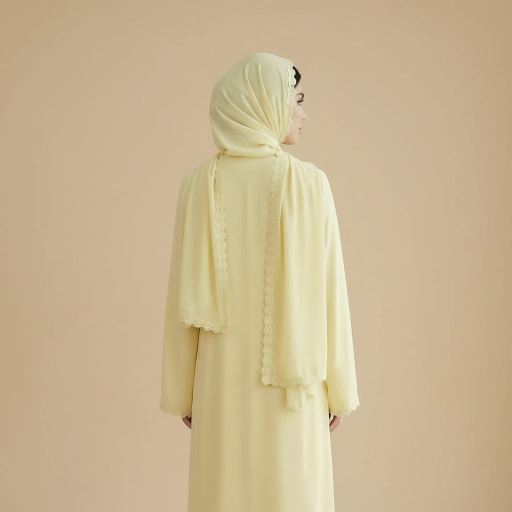 Lace Patchwork Nida Open Abaya Dress With A Matching Hijab - #261173