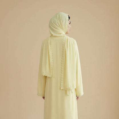 Lace Patchwork Nida Open Abaya Dress With A Matching Hijab - #261173