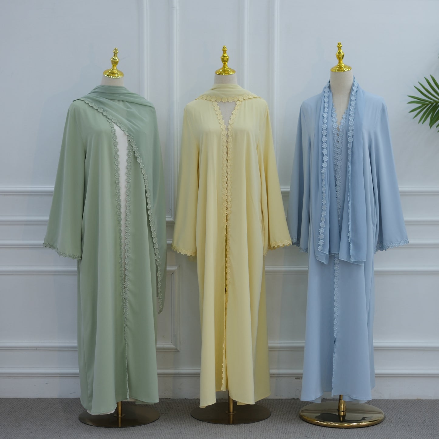 Lace Patchwork Nida Open Abaya Dress With A Matching Hijab - #261173