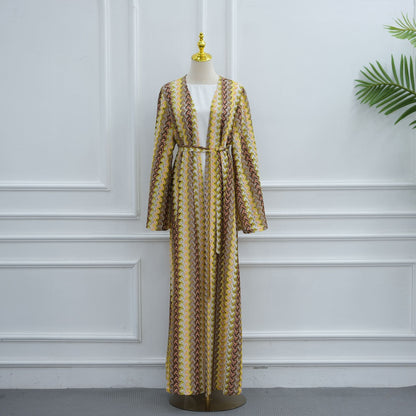 Muslim Women Rainbow Jacquard Open Abaya Dress #261346