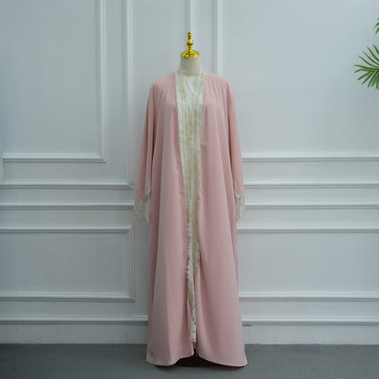 Muslim Women Nida Lace Cardigan Open Abaya Dress #261311
