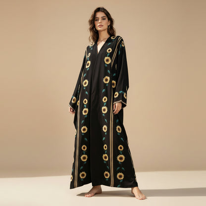 Muslim Women Printed Cardigan Open Abaya Dress With Matching Hijab #25254