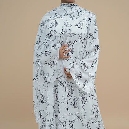 Satin Printed Open Abaya Dress For Women - Lining optional - With A Matching Hijab - #261304