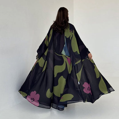 Muslim Women Printed Cardigan Open Abaya Dress With a Matching Hijab #26M265