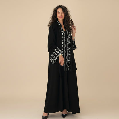 Muslim Women Embroidery Open Abaya Dress With Matching Hijab #26M258