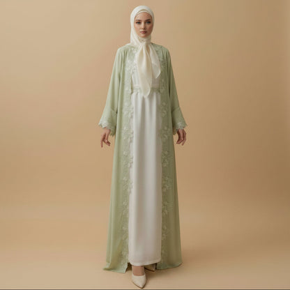 عباية نسائية مفتوحة بتطريزات الزهور والتصاميم المتقاطعة #26276