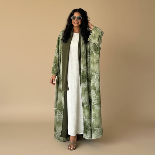 عباية نسائية مفتوحة من الشيفون بتصميم وينكل مع حجاب مطابق #26M270