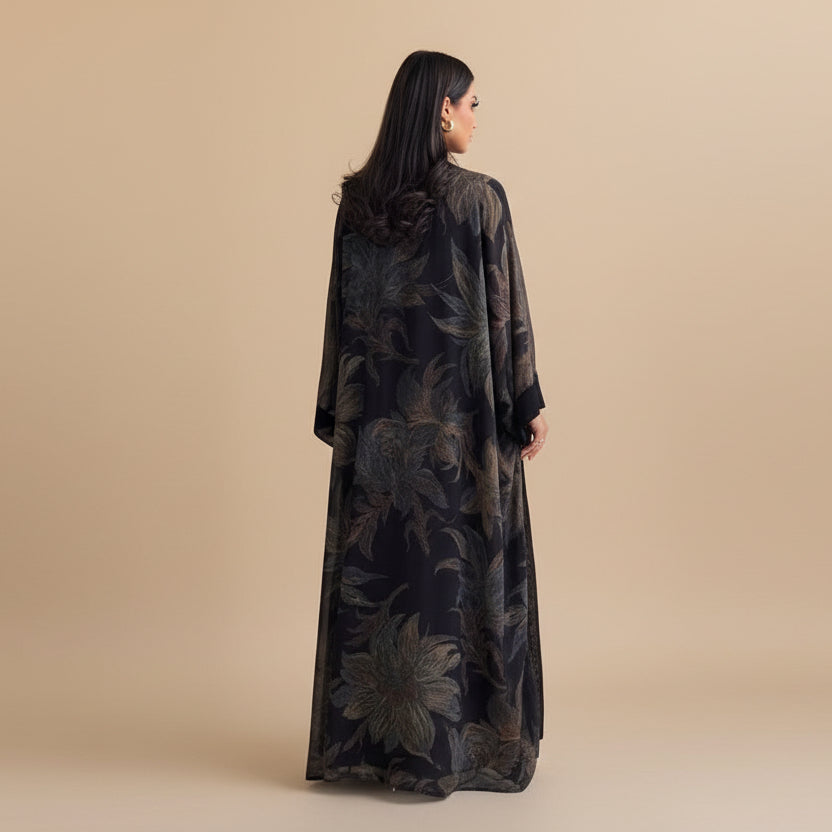 Muslim Women Printed Cardigan Open Abaya Dress With a Matching Hijab #26M264