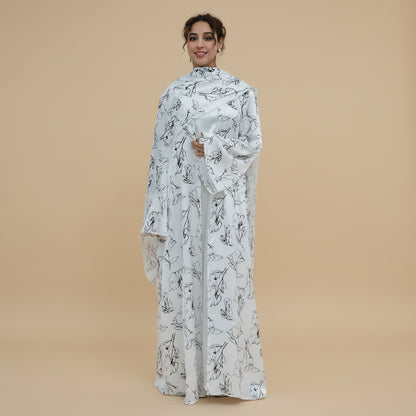 Satin Printed Open Abaya Dress For Women - Lining optional - With A Matching Hijab - #261304