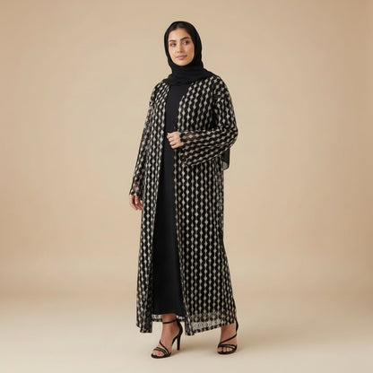 Lace Knitting Openwork Flower Lace Open Abaya Dress - For Muslim Women - #261307