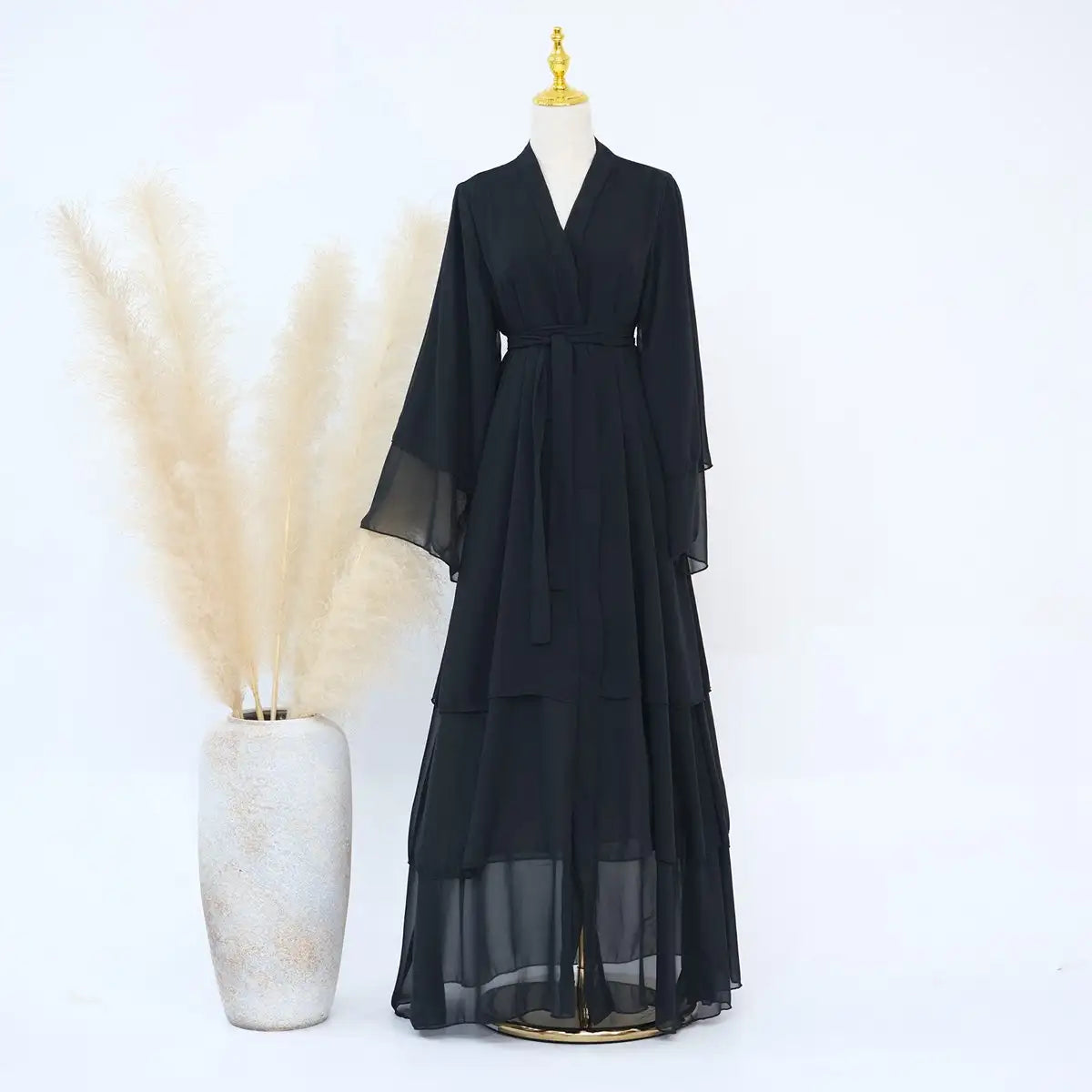 Muslim Women Mother And Daughter Girl Matching Chiffon Open Abaya Dress