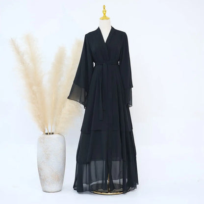 Muslim Women Mother And Daughter Girl Matching Chiffon Open Abaya Dress