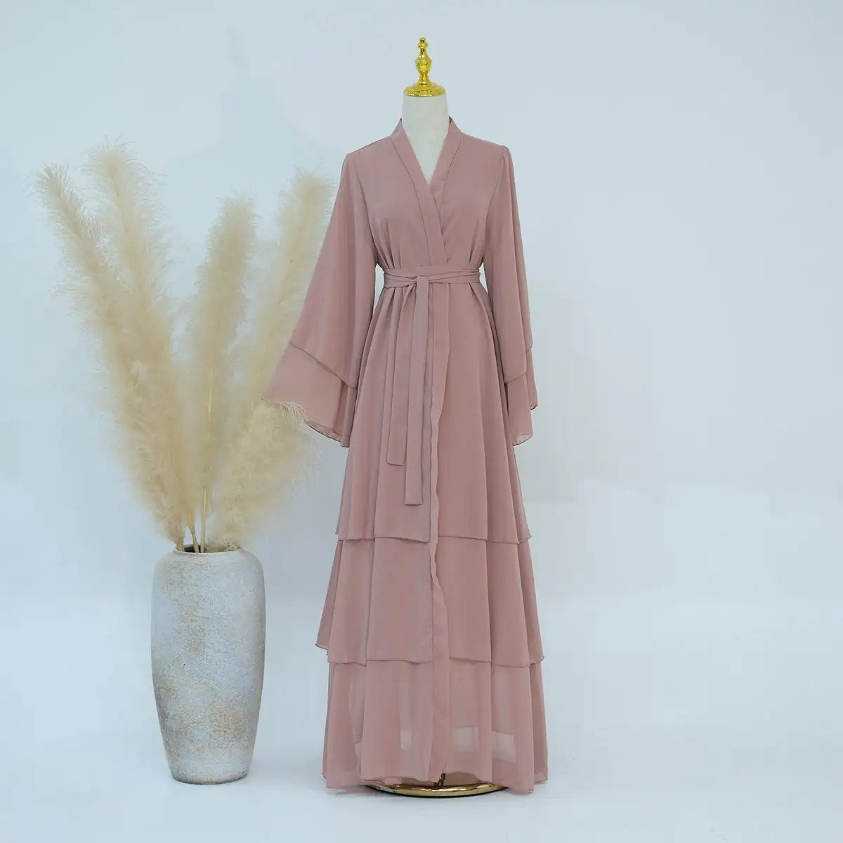 Muslim Women Mother And Daughter Girl Matching Chiffon Open Abaya Dress
