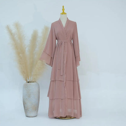 Muslim Women Mother And Daughter Girl Matching Chiffon Open Abaya Dress