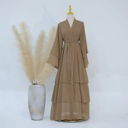 Muslim Women Mother And Daughter Girl Matching Chiffon Open Abaya Dress