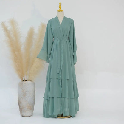 Muslim Women Mother And Daughter Girl Matching Chiffon Open Abaya Dress