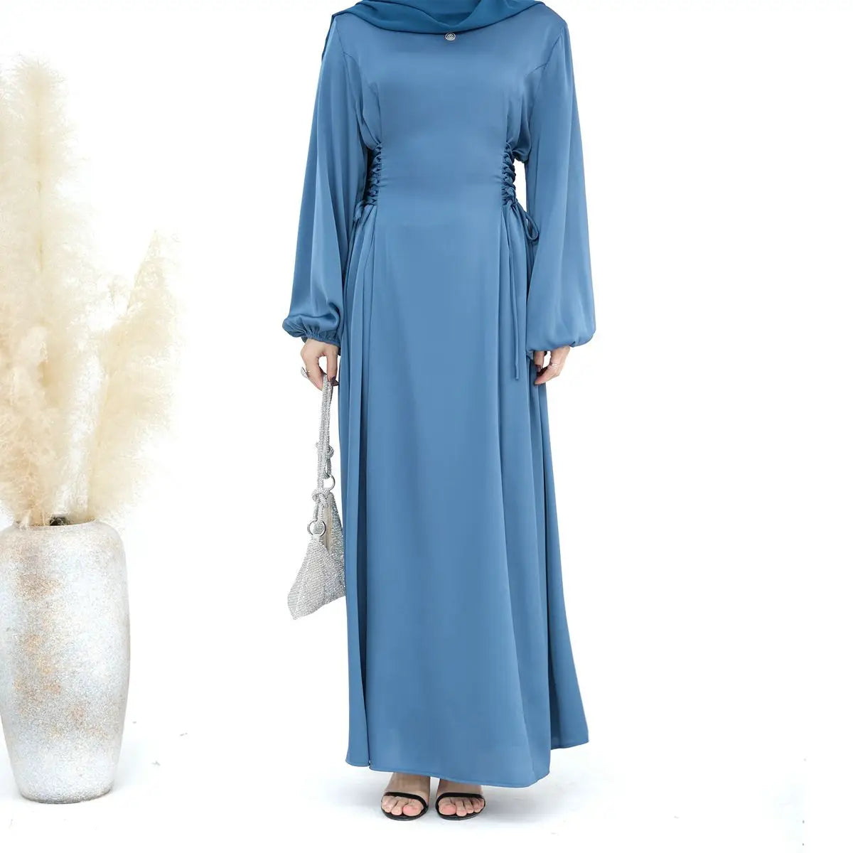 Satin Muslim Women Abaya Dress