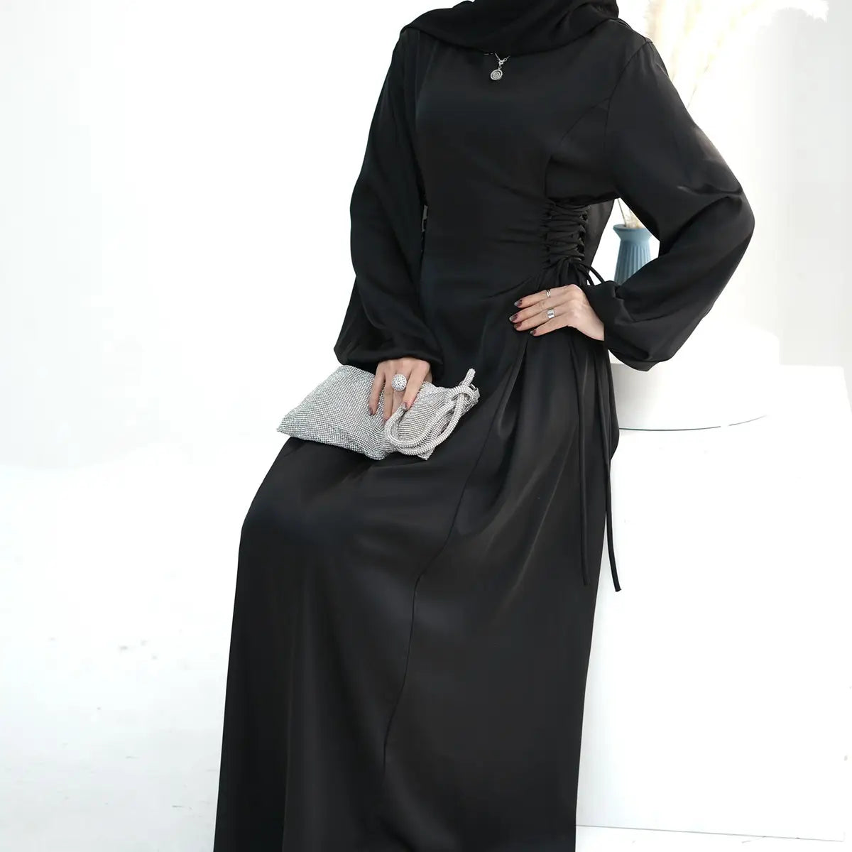Satin Muslim Women Abaya Dress