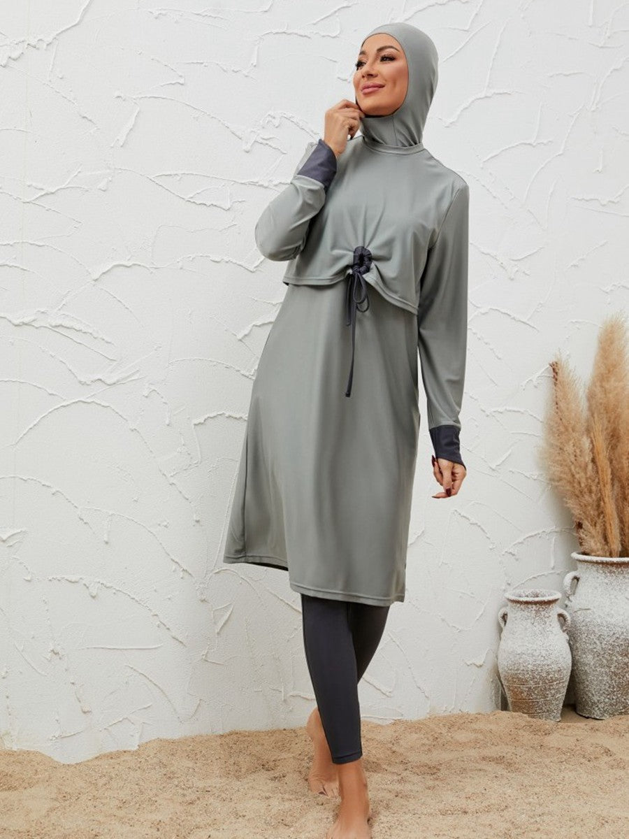 طقم ملابس سباحة بوركيني مكون من 3 قطع للنساء المسلمات #2611068