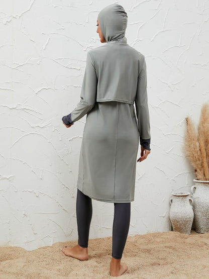 طقم ملابس سباحة بوركيني مكون من 3 قطع للنساء المسلمات #2611068