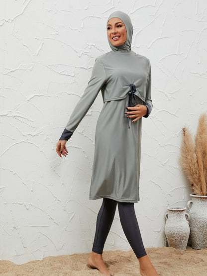 طقم ملابس سباحة بوركيني مكون من 3 قطع للنساء المسلمات #2611068