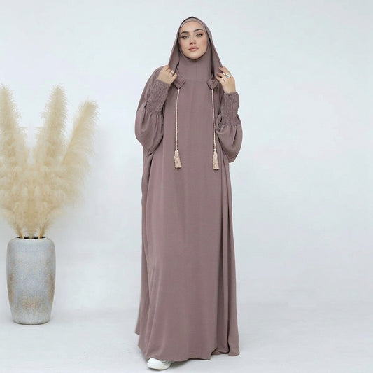 Muslim Women Hooded Abaya Prayer Dress Cotton Blend Jilbab Halal Clothing