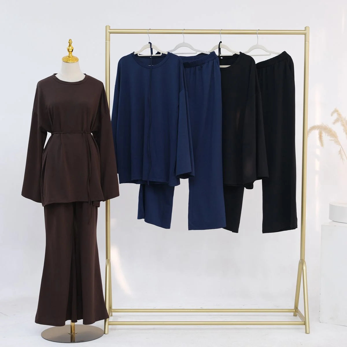 Muslim Women Daily Wear 2 Pieces Set Tops And Pants Suit Set #251131