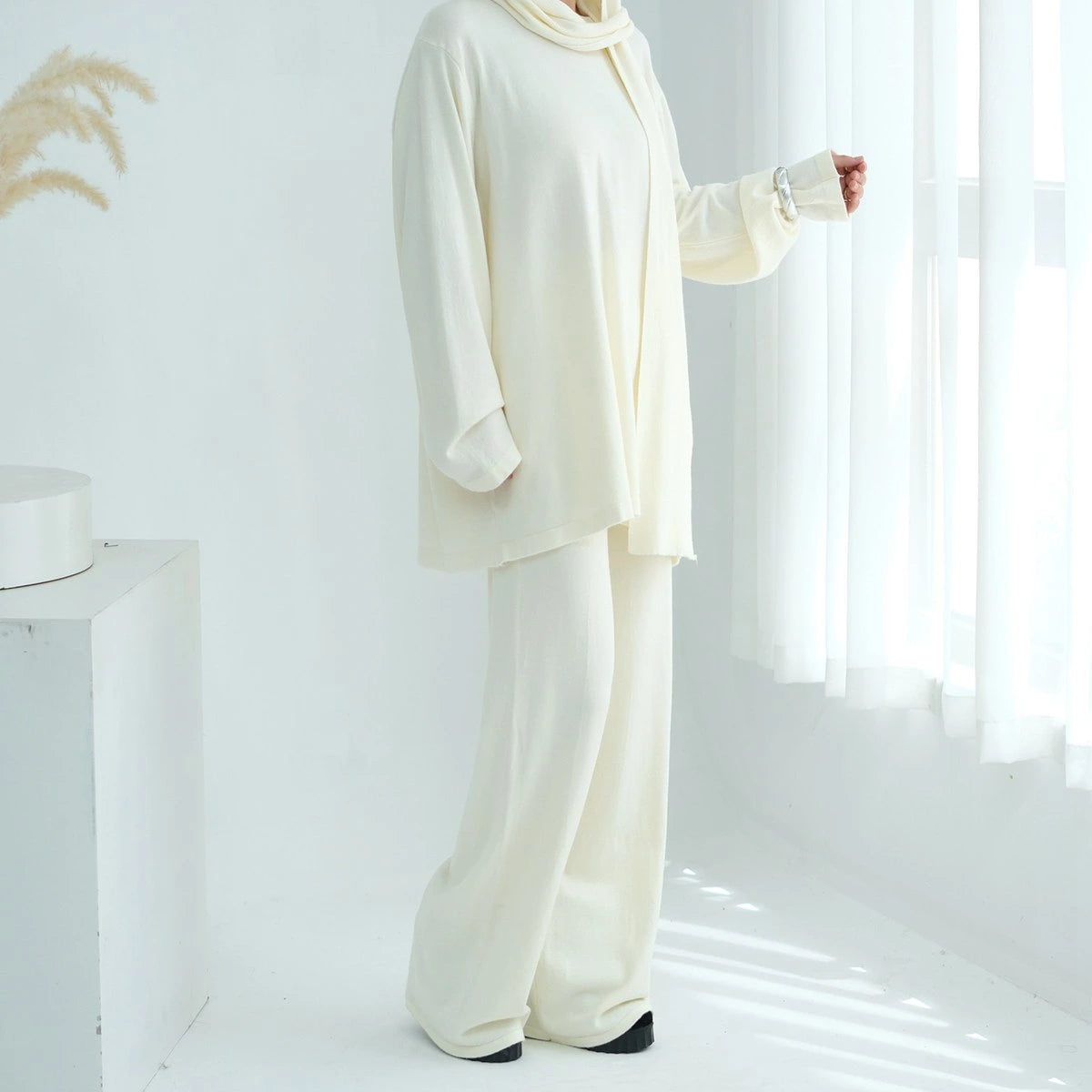 Winter Fall Muslim Women Knitted 2 Pieces Set Tops And Pants Suit Set #25W001