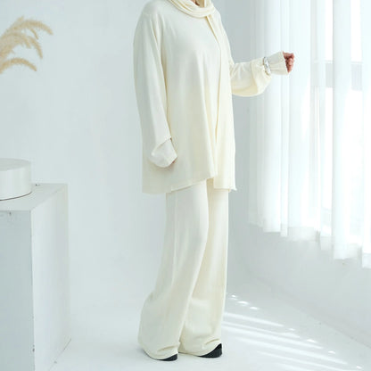 Winter Fall Muslim Women Knitted 2 Pieces Set Tops And Pants Suit Set #25W001