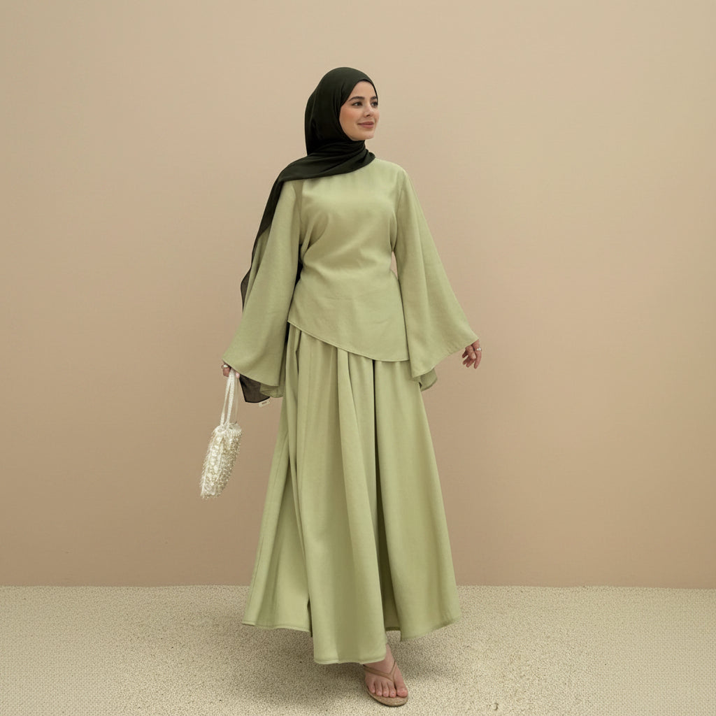 Muslim Women 2 Pieces Set Tops And Skirt Suit Set - Daily Wear - #261313