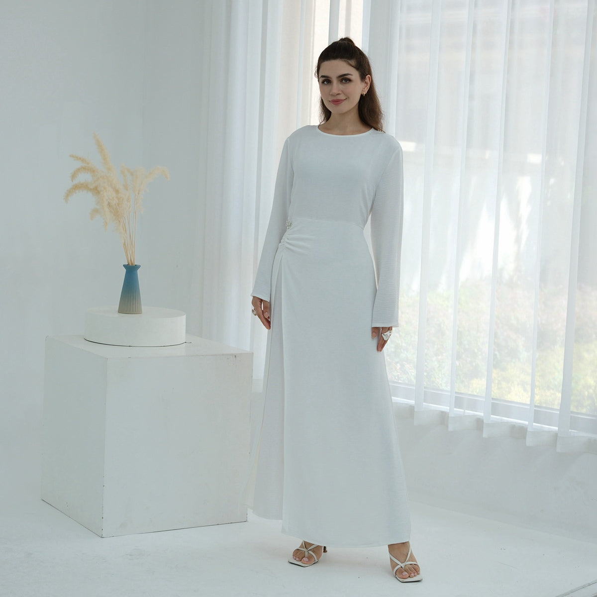 Crepe Abaya Dress With Side Tie Belt #251077