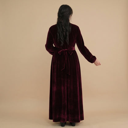 Winter Fall Muslim Women Thick Velvet Waist Abaya Dress #261998