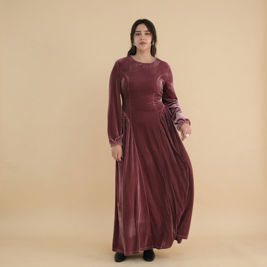 Winter Fall Muslim Women Thick Velvet Waist Abaya Dress #261998