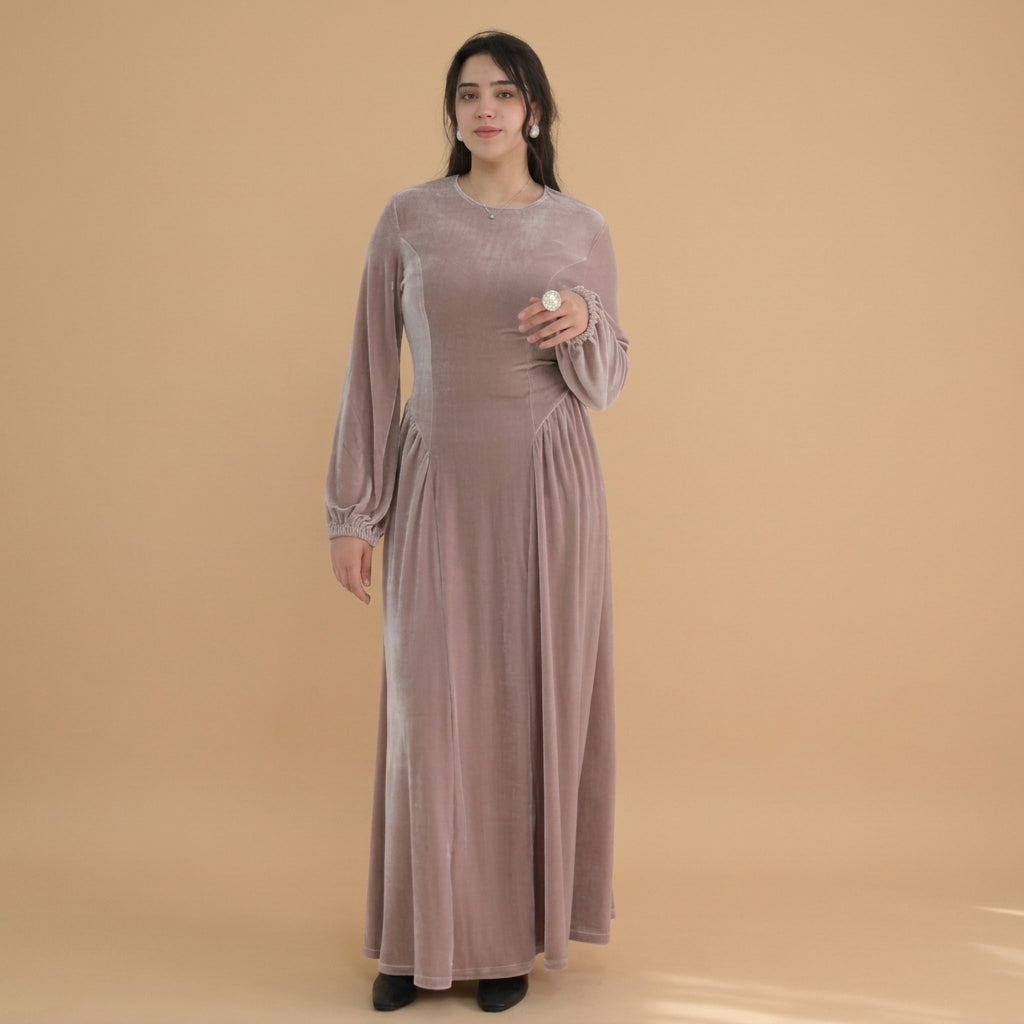 Winter Fall Muslim Women Thick Velvet Waist Abaya Dress #261998
