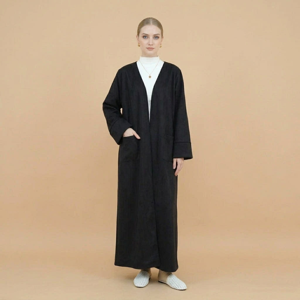 Winter Fall Velvet Cardigan Open Abaya Coat