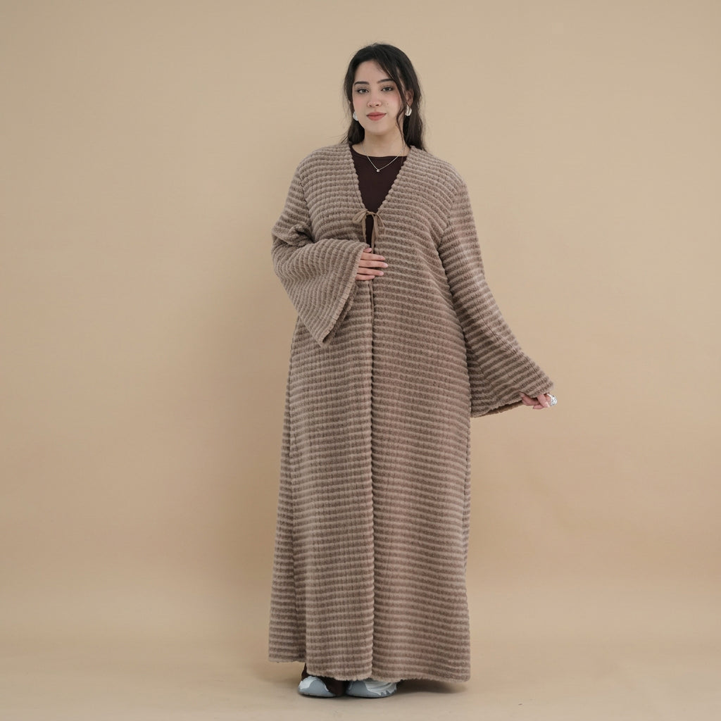 Winter Fall Muslim Women Knitted Velvet Open Abaya Dress Coat #261394
