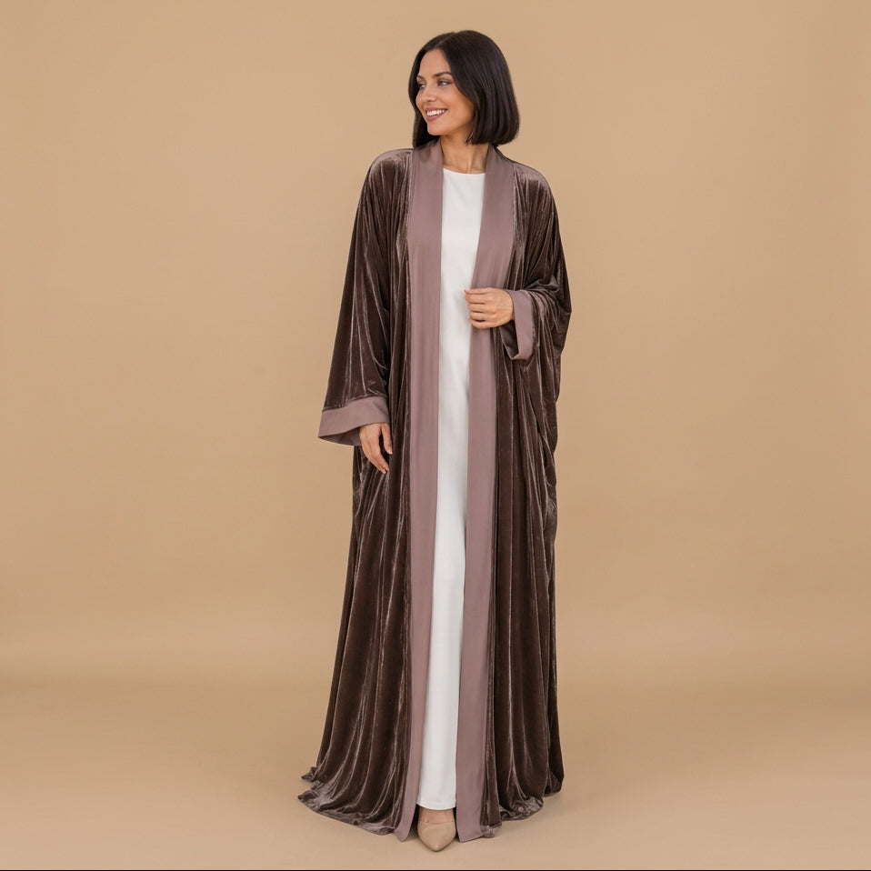 Winter Fall Muslim Women Velvet Open Abaya Dress Coat #261406