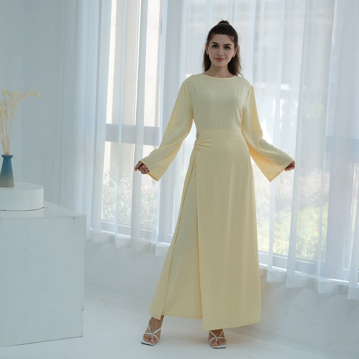 Crepe Abaya Dress With Side Tie Belt #251077