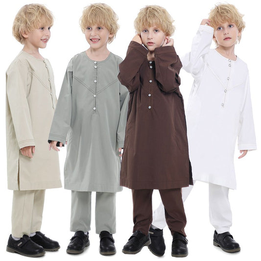 Muslim Arab Kids Boy Thobe Tops And Trousers Clothing Suit Sets