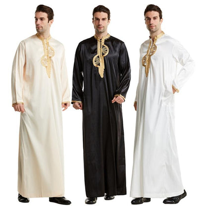 Stand-up Collar Embroidery Intarsia Mens Jubba Thobe