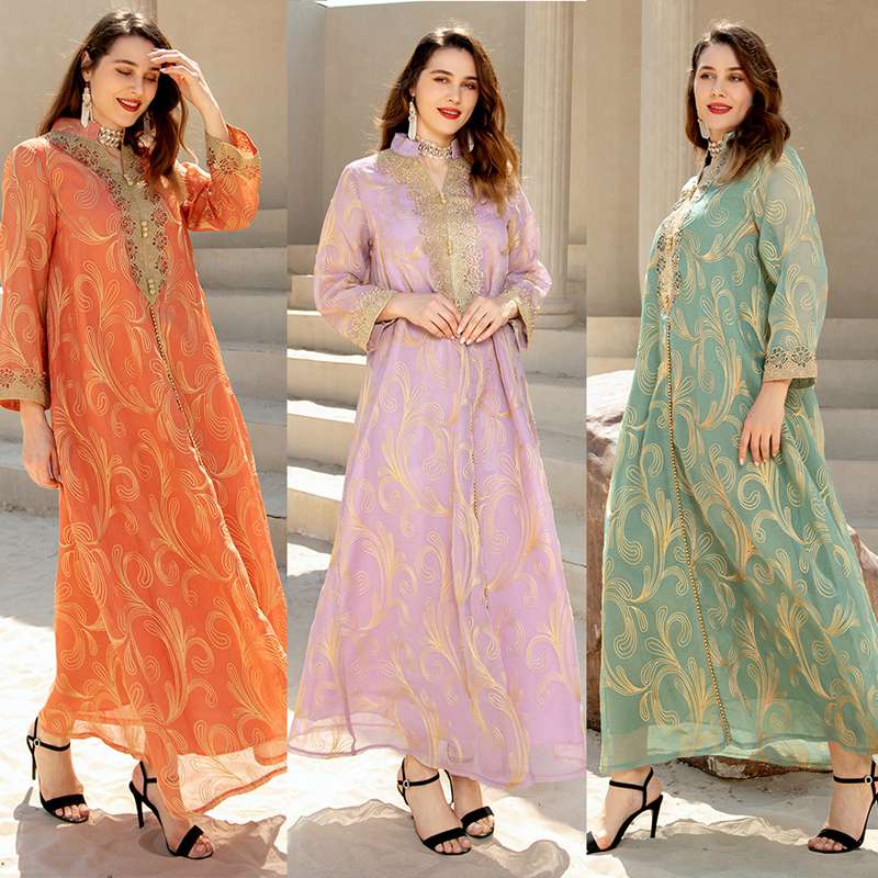 Embroidery Applique Evening Party Women Kaftan Dress Jalabiya