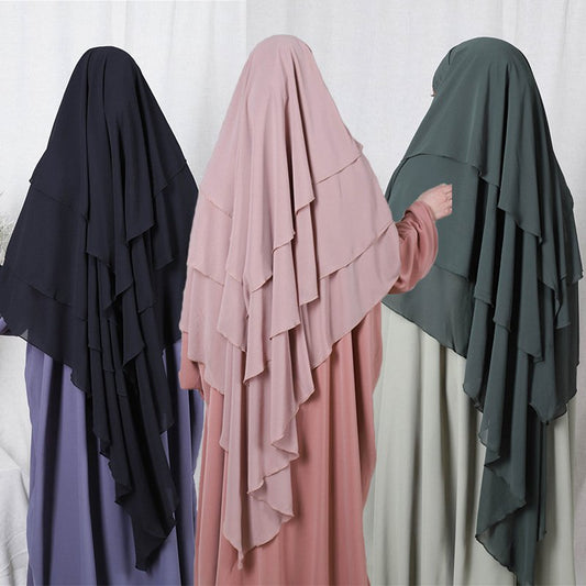 15 Color Options 3 Layer Chiffon Long Khimar For Arab Women