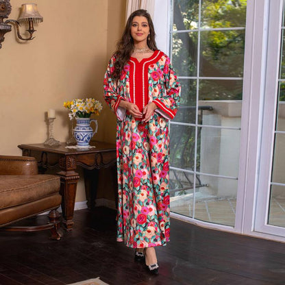 Ramadan Eid Caftan Hotfix Rhinestone Women Kaftan Dress Jalabiya With Hijab Scarf