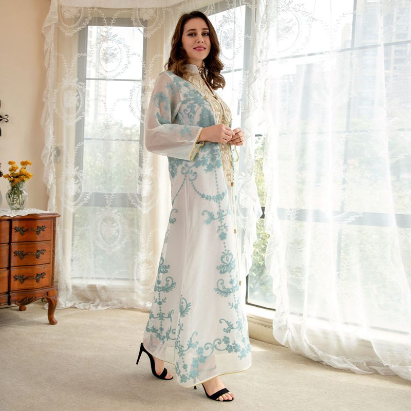 Dubai Arab Eid Embroidered Evening Kaftan Dress