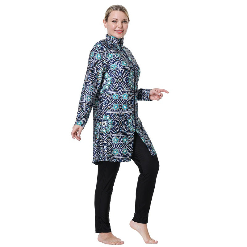 3XL-8XL Plus Size Printed Arab Muslim Women Burkinis Swimwear Islamic Swimsuit