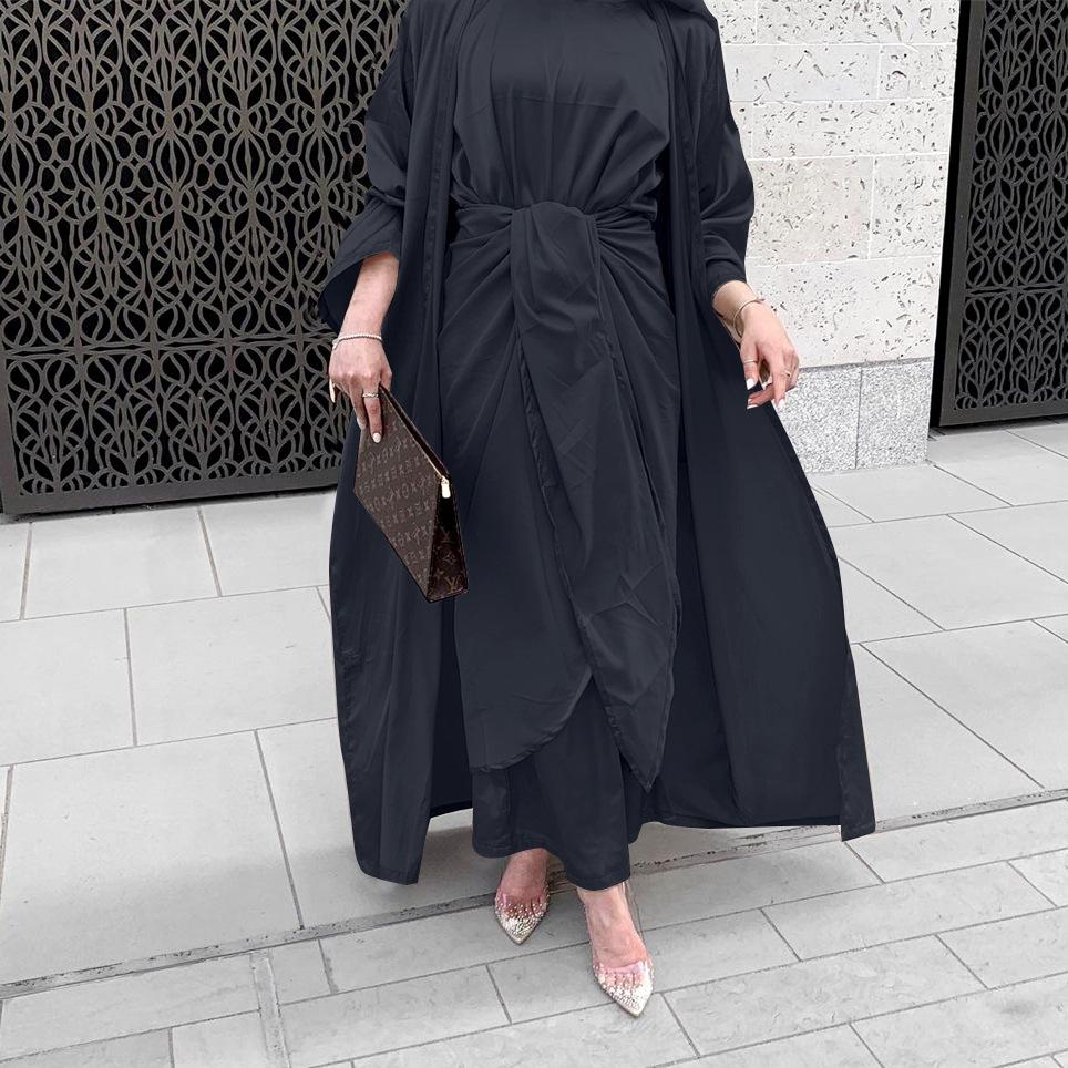 Muslim Women 4 Pieces Set Abaya Dress With Inner Dress, Out Abaya, Mid Wrap And Scarf