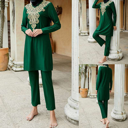 3 Pieces Set Muslim Women Embroidered Burkinis Swimwear Islamic Swimsuit
