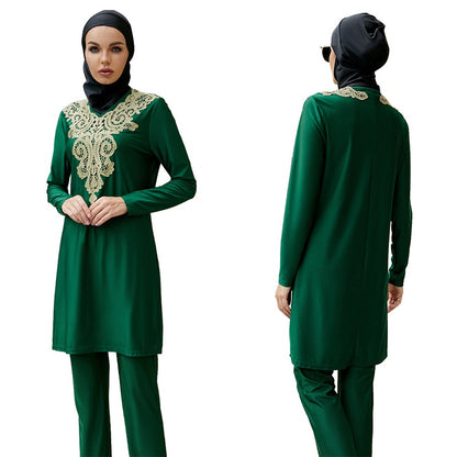 3 Pieces Set Muslim Women Embroidered Burkinis Swimwear Islamic Swimsuit