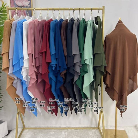 Muslim Women Cotton Blended Two Layers Long Khimar Overhead