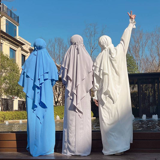 خمار طويل من طبقتين من القطن المخلوط للنساء المسلمات